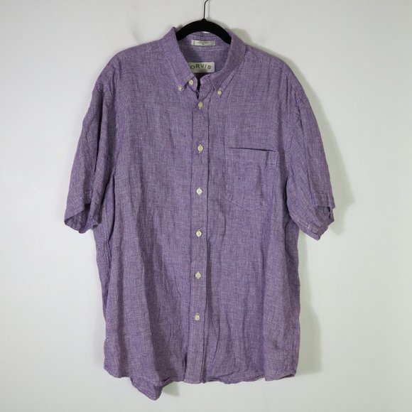 Orvis Other - Orvis 100% Linen Mens XL Short Sleeve Button Down Camp Shirt Purple